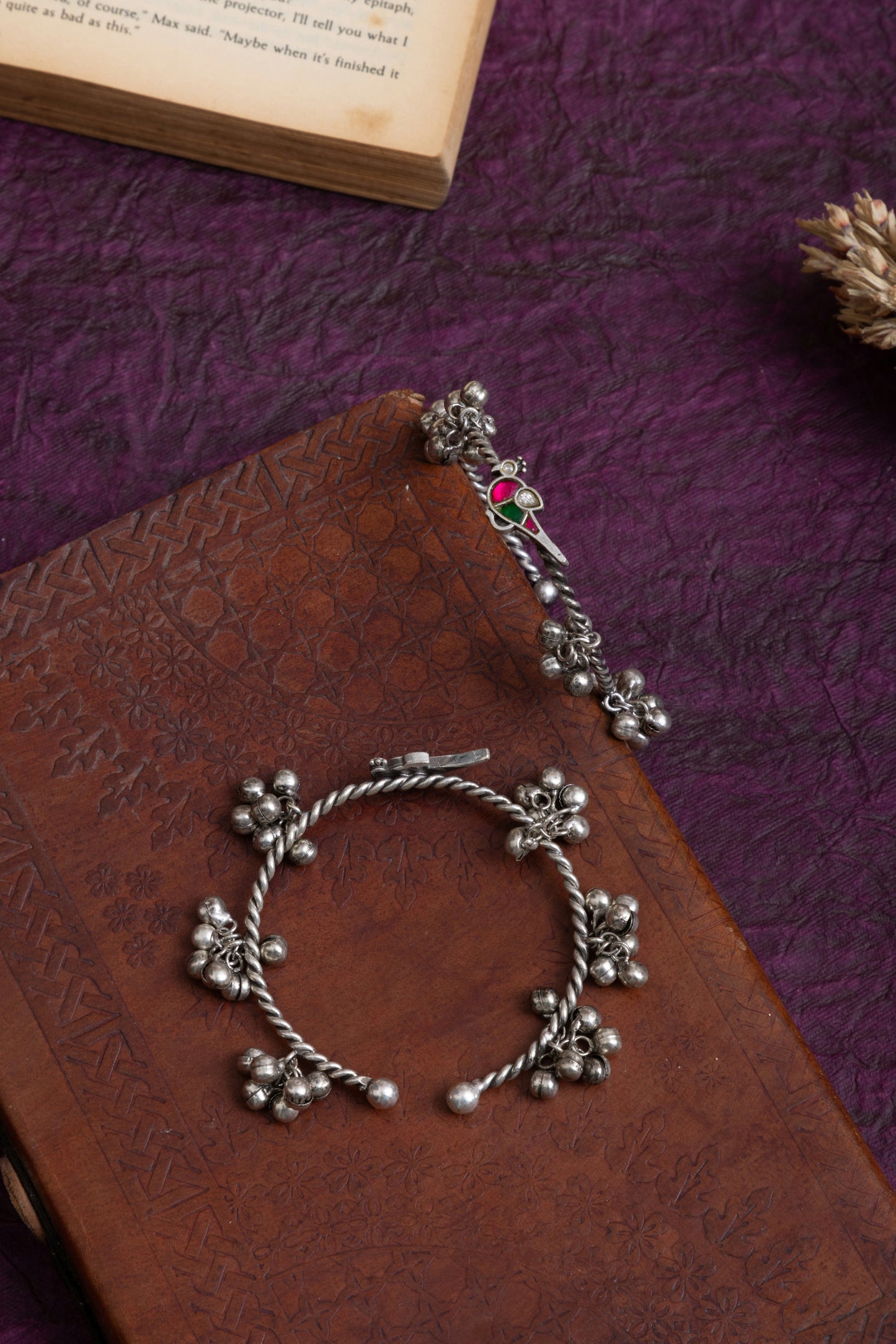 Radhu antique silver lookalike ghunghroo kashmiri bangles pair