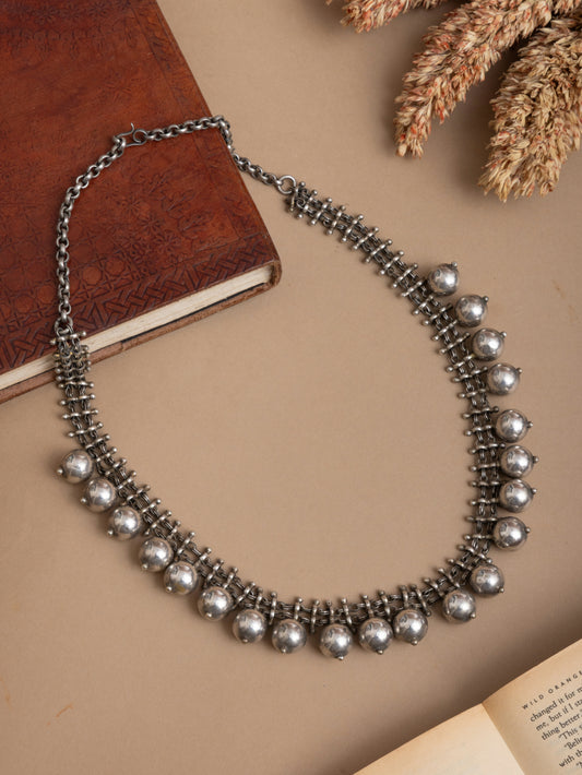 Antique silver ball necklace