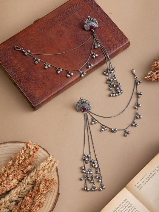 Silver kashmiri earrings with earchain