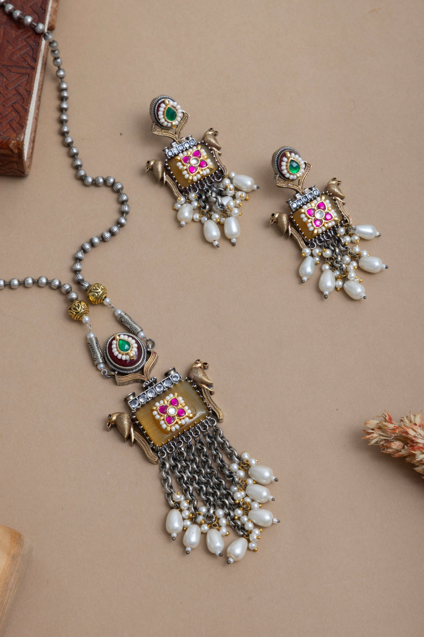 Bawri pachi kundan Peacock necklace