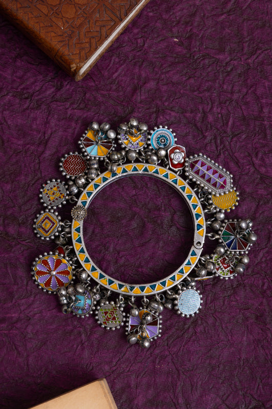 Komala silver lookalike german silver enamel bangle