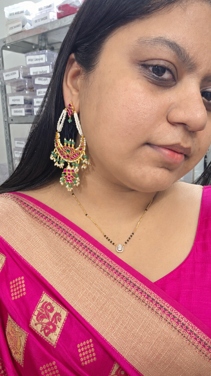 Ratna gold plated jadau kundan pearl chandbali earrings