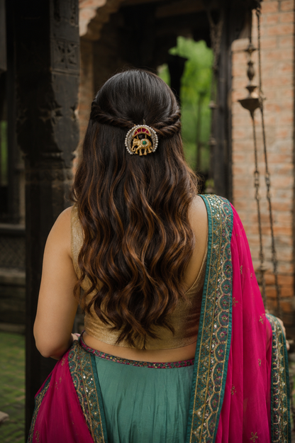 Nayna elephant pachi kundan hair pin