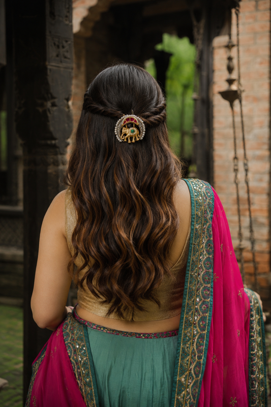Nayna elephant pachi kundan hair pin