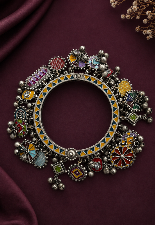 Komala silver lookalike german silver enamel bangle