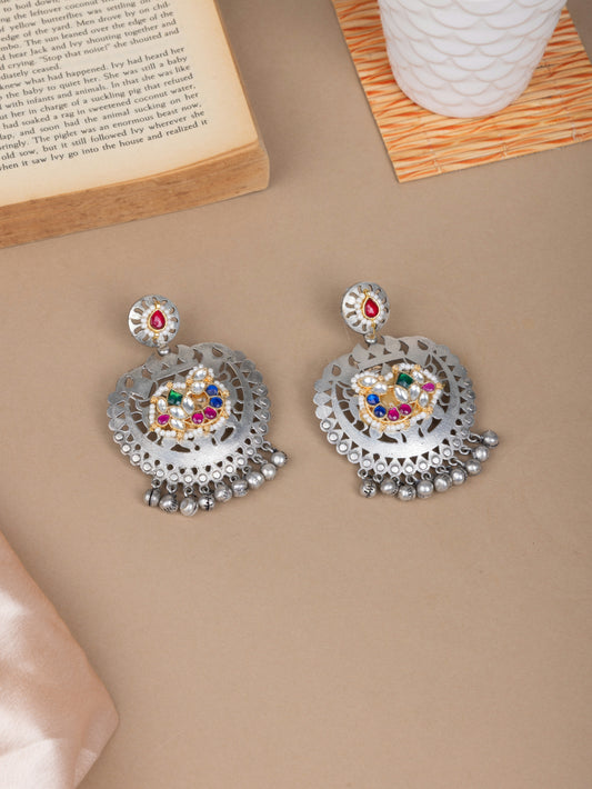 Pachi kundan silver chandbali