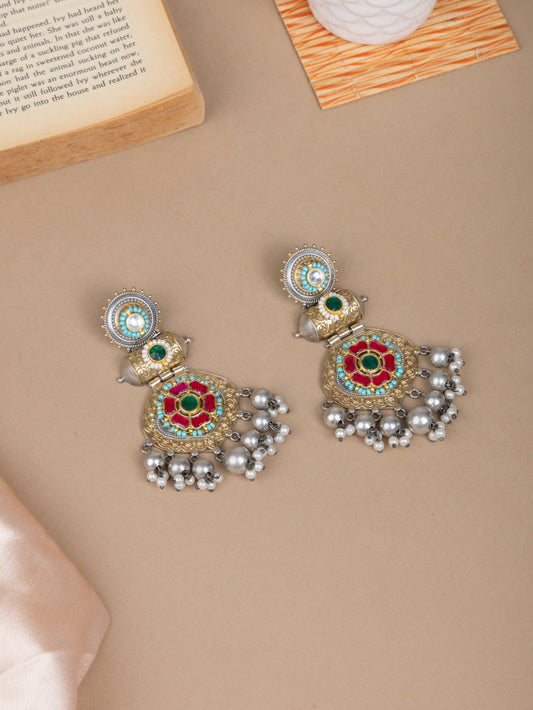 Dual  tone pachi kundan danglers