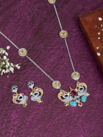Peahen dual tone necklace