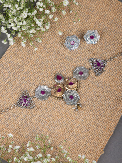 Vedika Peacock dual tone choker