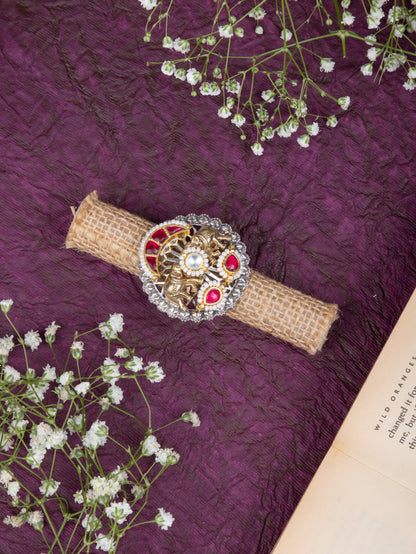 Usha dualtone Pachi kundan elephant ring