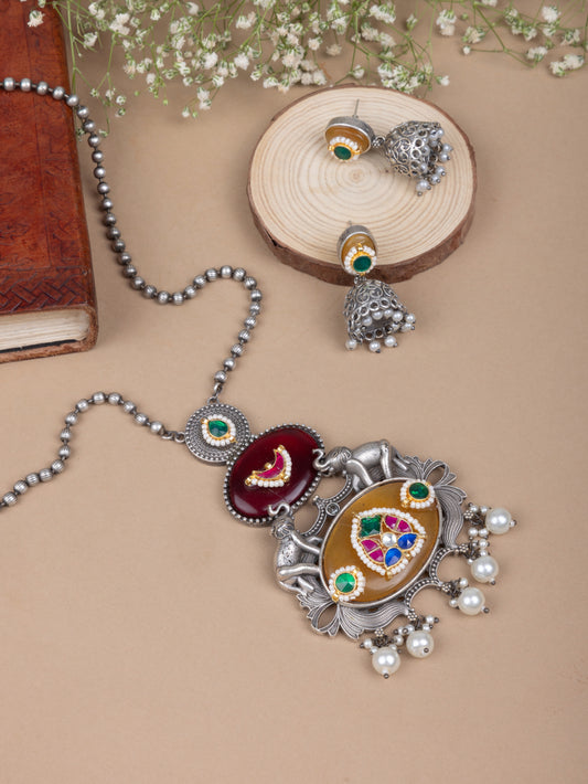 Pachi kundan elephant necklace