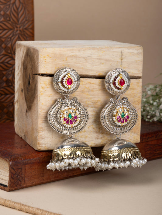 Dual tone pachi kundan jhumka