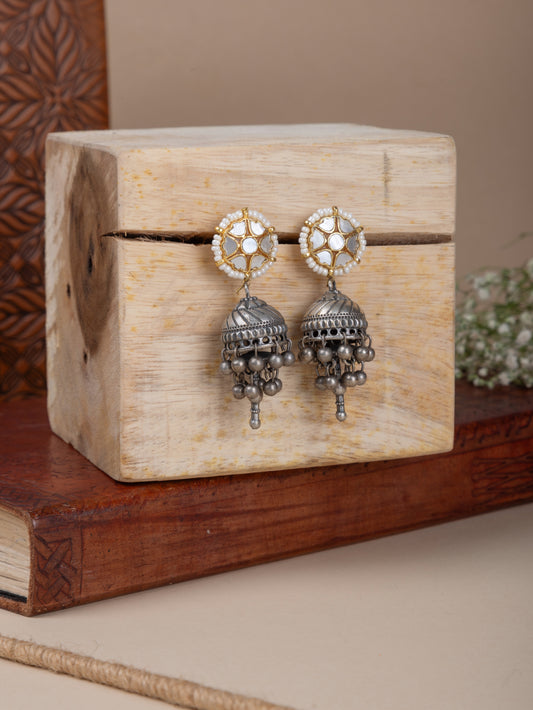 Mother of pearl kundan jhumka