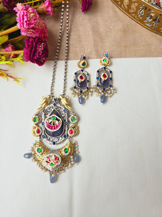 Pachi kundan parrot necklace