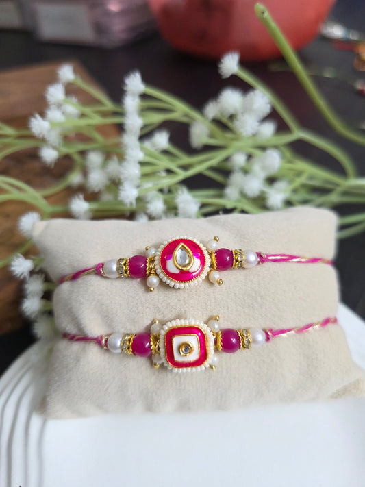 Rani pink meenakari couple rakhi